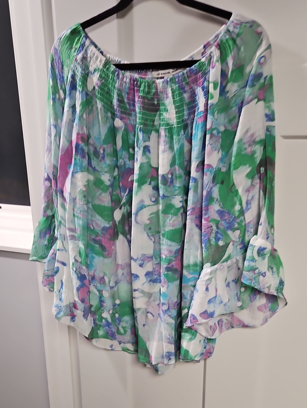 Zac & Rachel Watercolor Floral Peasant Blouse - Green & Purple